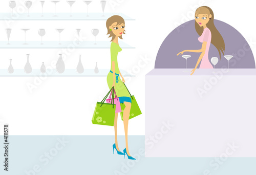 Young woman shopping, glass store