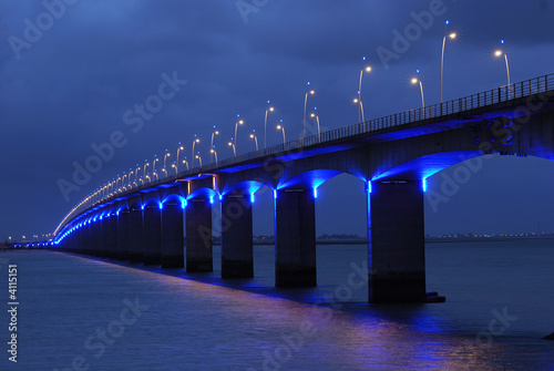 Viaduct under blue lights