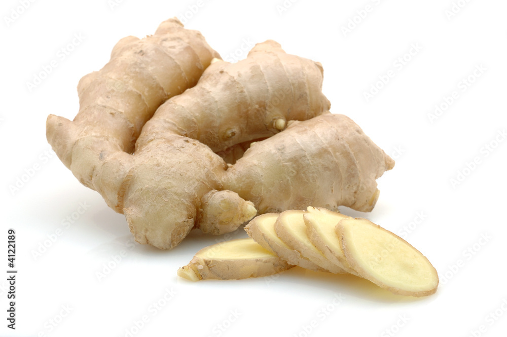 Whole and sliced ginger