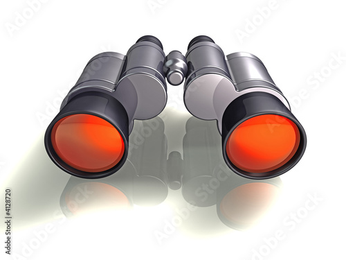 3d concept illustration of binoculars with orange lenses