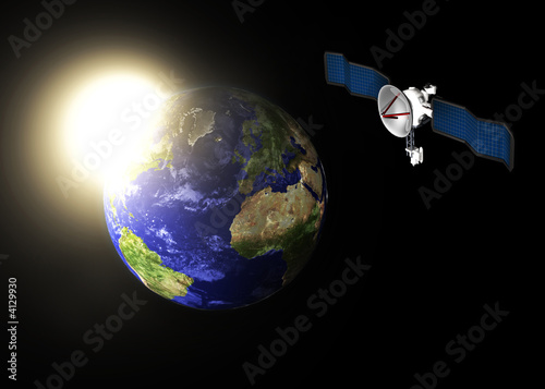 3d concept illustration Earth & satellite