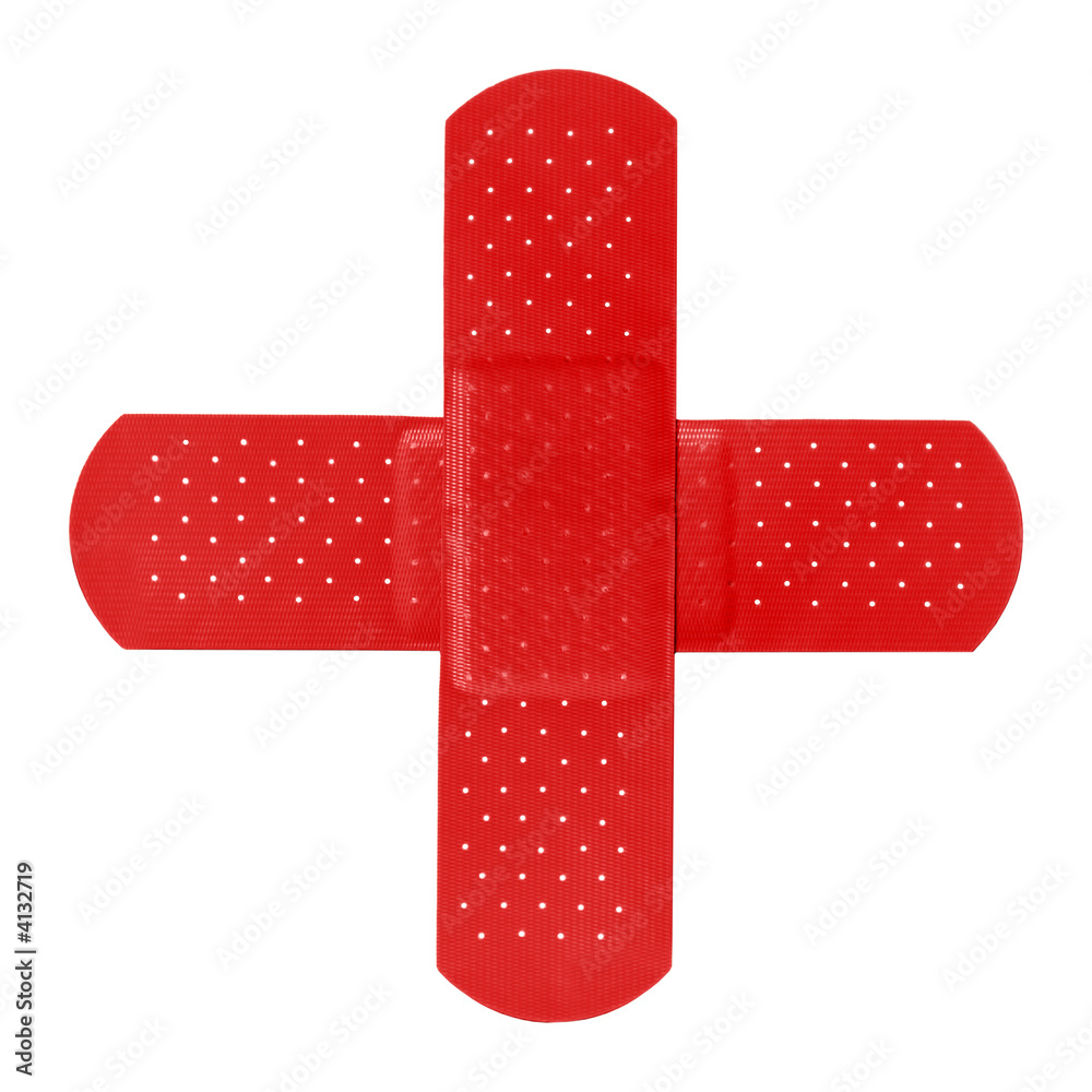 Two adhesive plaster / patches forming a red cross - obrazy, fototapety, plakaty 