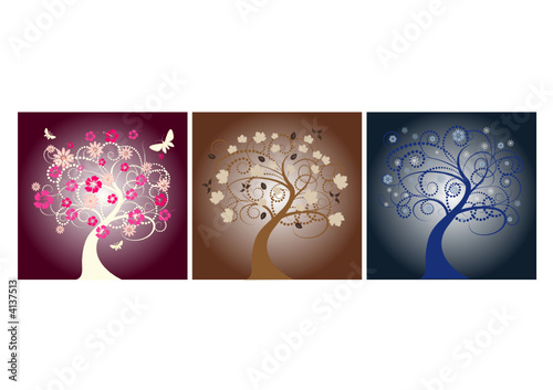 beautiful vector tree designs in different seasons 