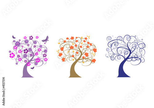 beautiful vector tree designs in different seasons 