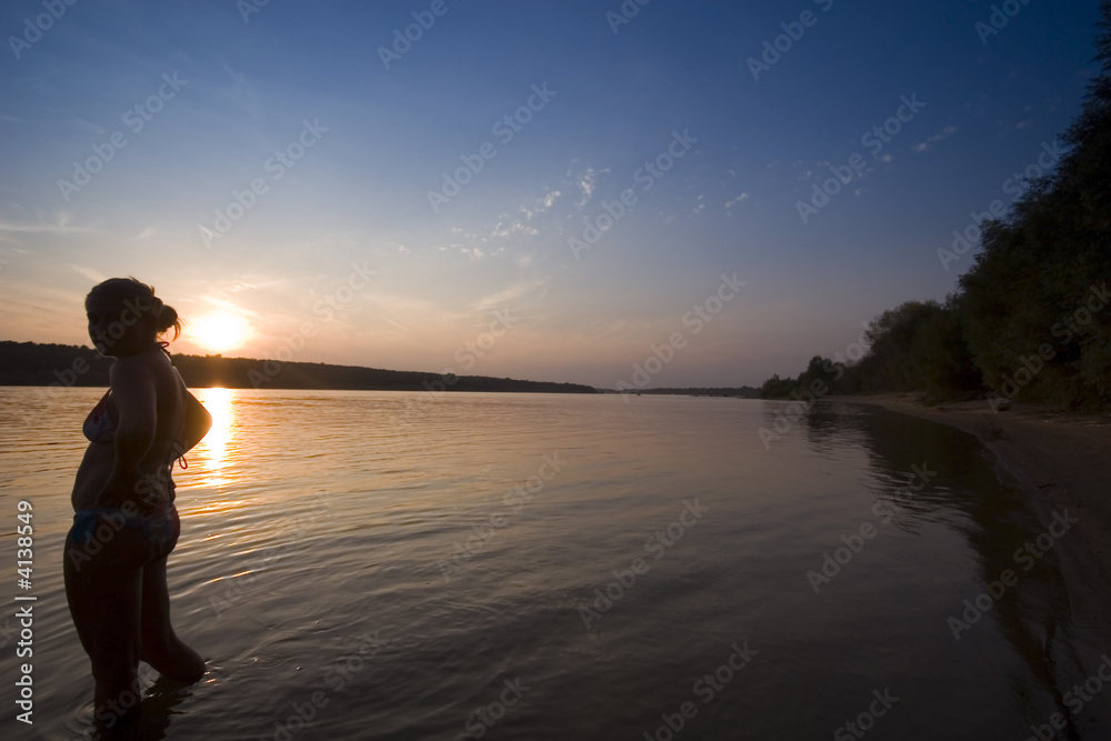  Beautiful sunset on river