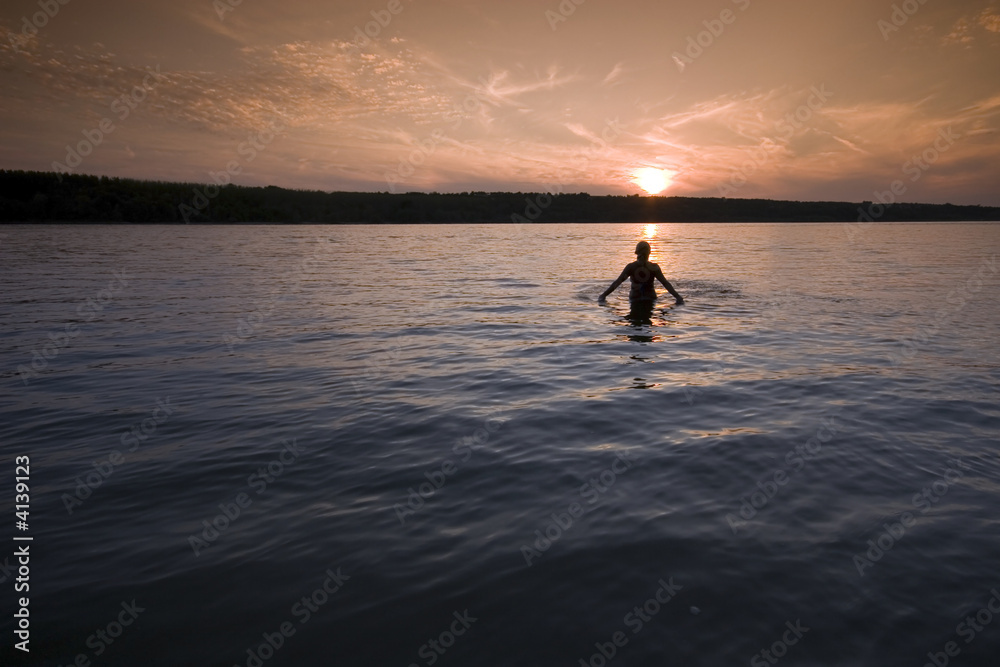  Beautiful sunset on river