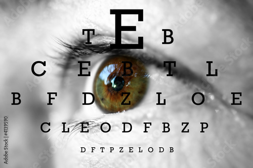 human eye with test vision chart
