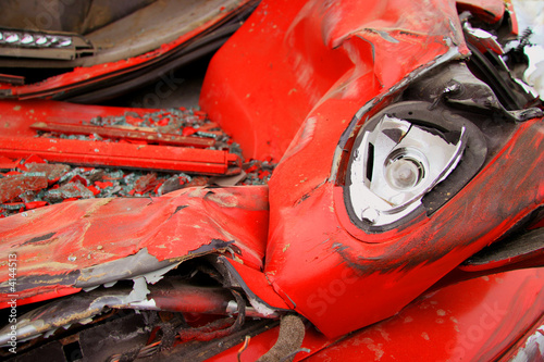 Crashed Red Car