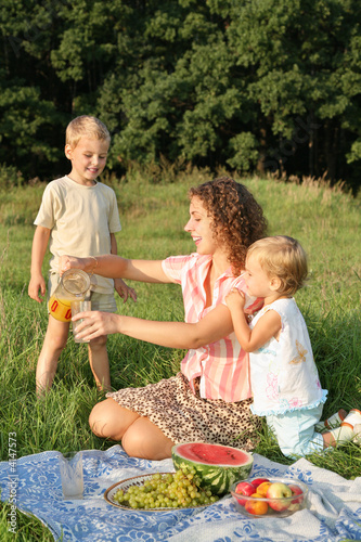 mum with children on picnic photo