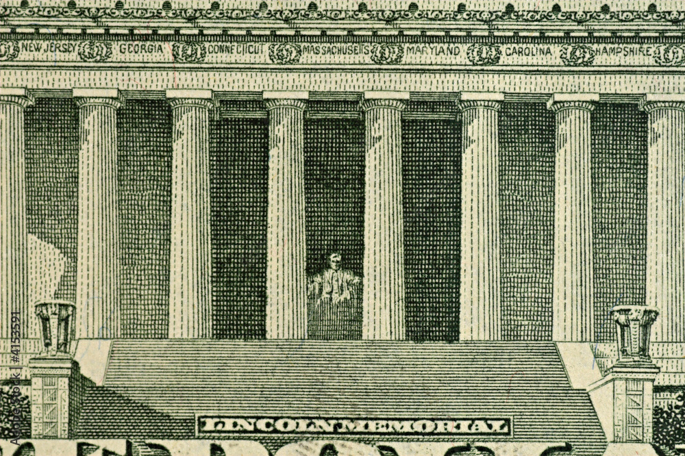 Lincoln memorial from five dollar bill Stock Photo | Adobe Stock
