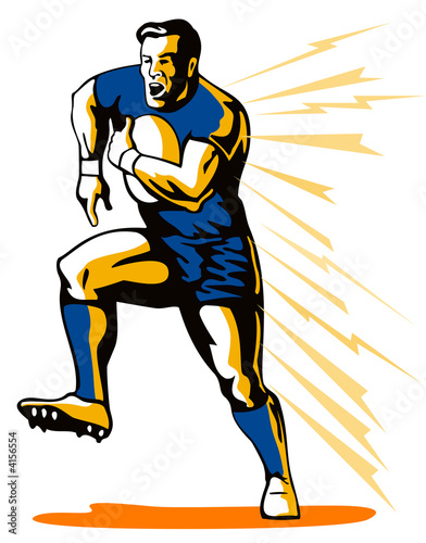 Rugby player running for a try blue