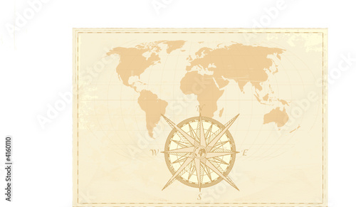Vintage word map grunge background with retro compass.