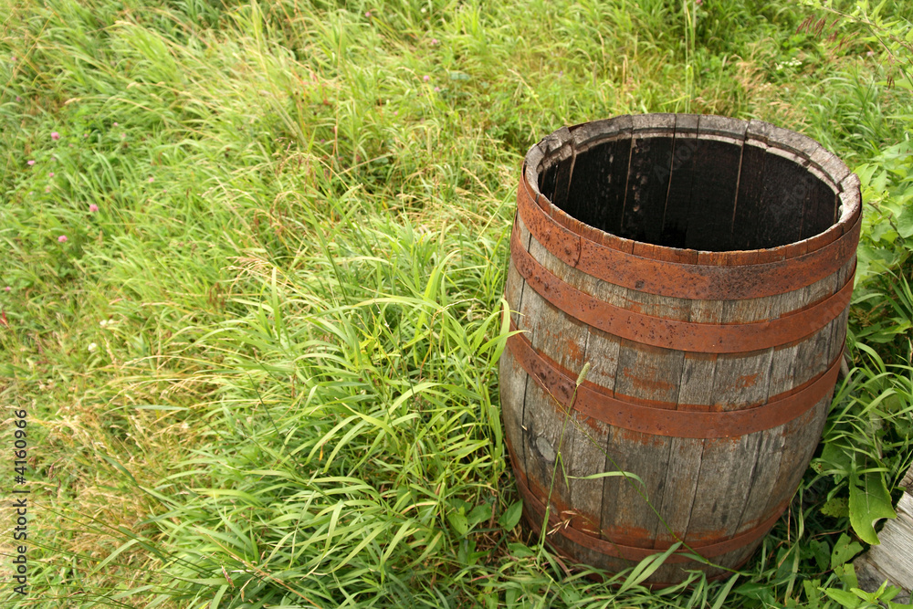 Wooden barrel in grass Wooden barrel in grass