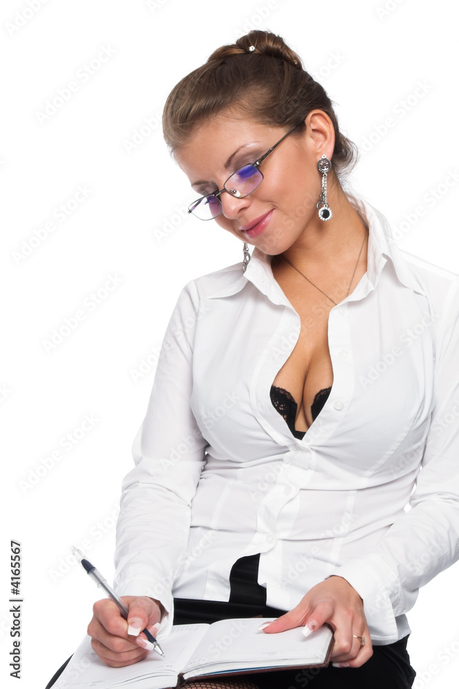 Naklejka premium The young woman the manager