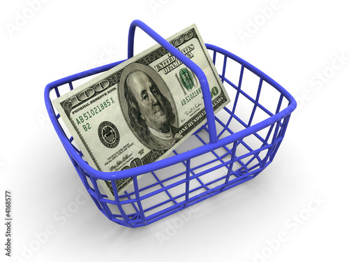 Consumer's basket with handred dollars. photo