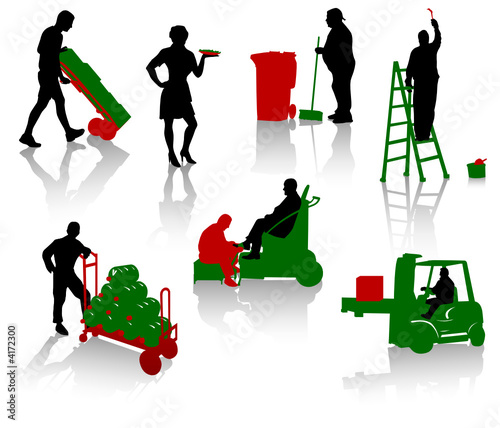 Silhouettes of people of different trades