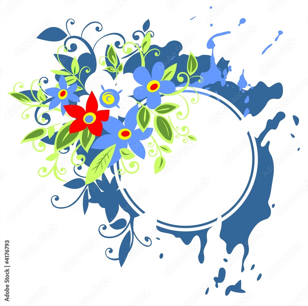 Blue grunge flowers frame Blue grunge flowers frame
