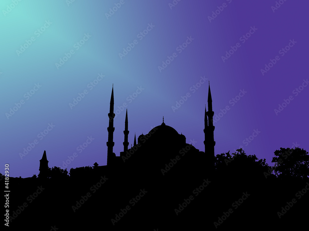  Silhouette of Blue mosque in Istanbul in blue light