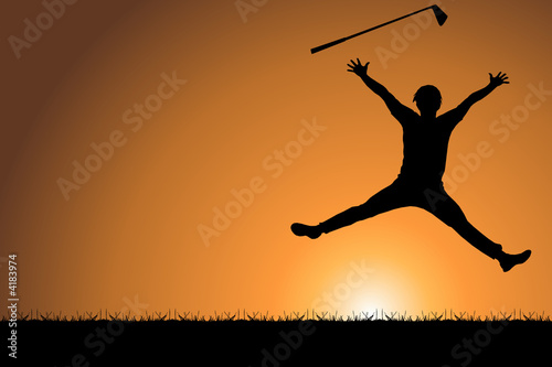 Golfer's Sunset Celebration
