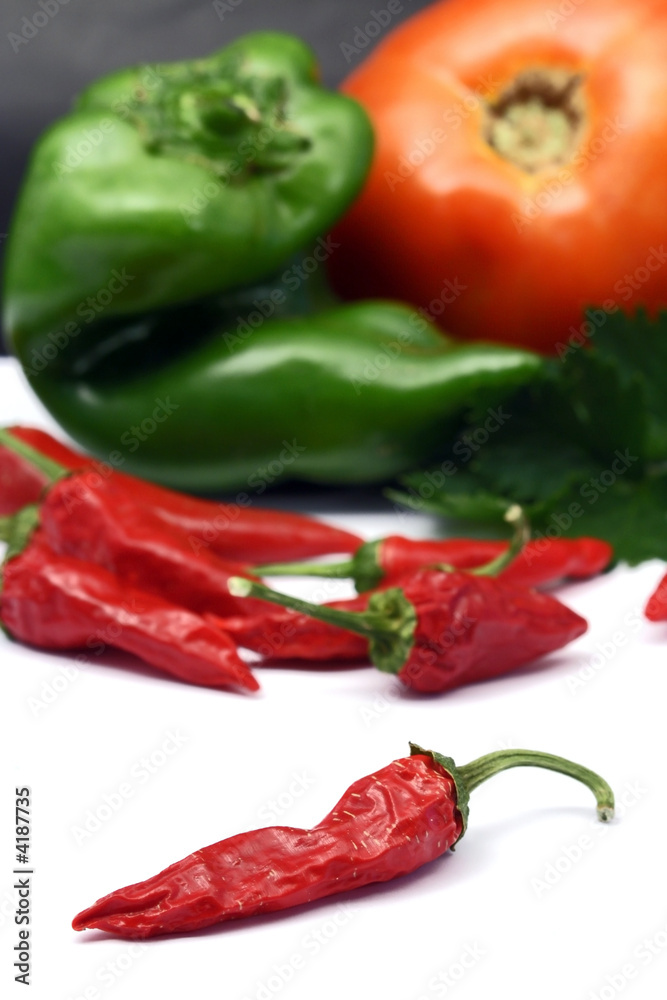 red peppers, green pepper and tomato