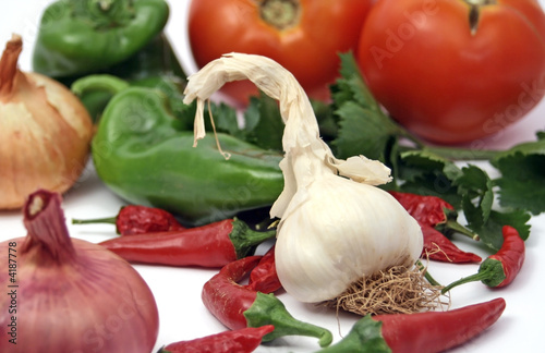 organic garlic and fresh vegetables