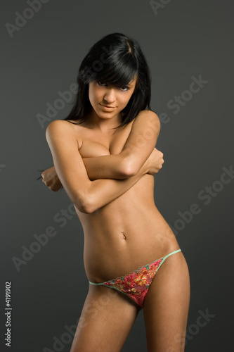Plakat w ramie Smart topless brunette