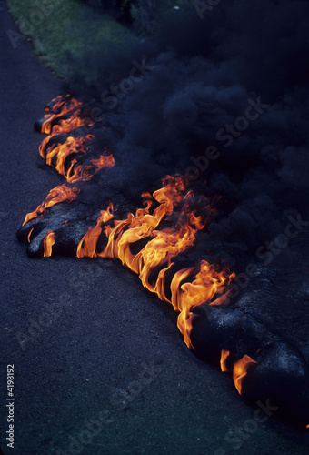 Lava burns roadway, Big Island of Hawaii