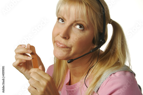 Fotografija Rude, Bored Customer Support Girl Wearing Headset.