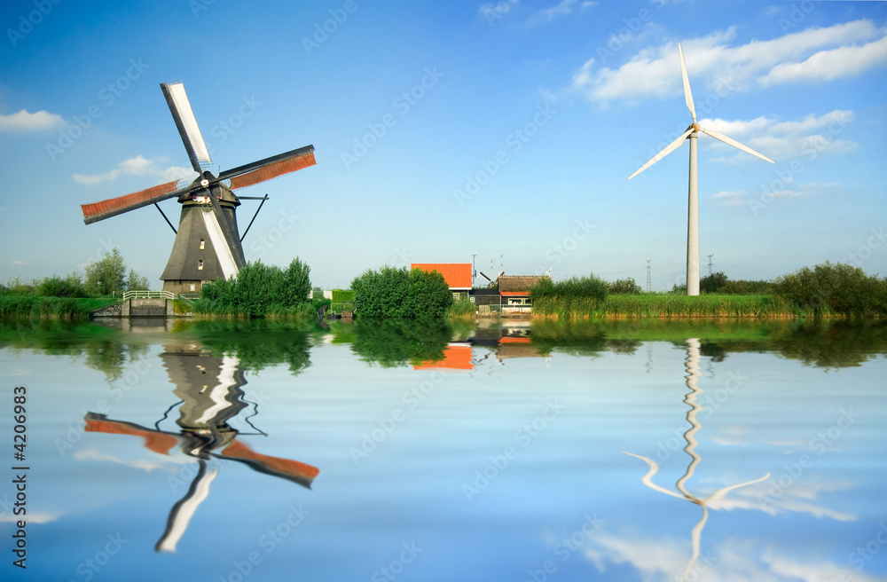old and new wind energy - obrazy, fototapety, plakaty 