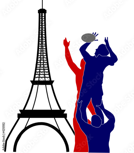 Rugby lineout with eiffel tower