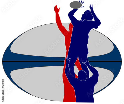 Rugby lineout with ball in background