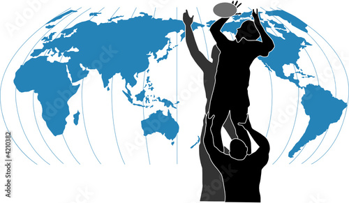Rugby lineout with world map