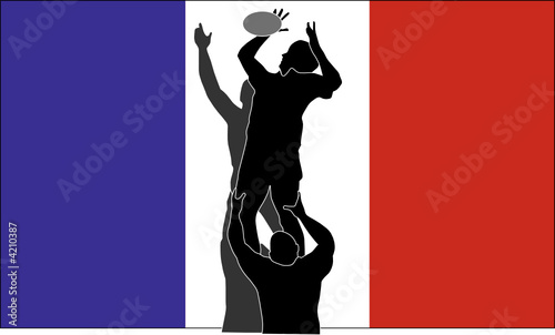 Rugby lineout with flag of France