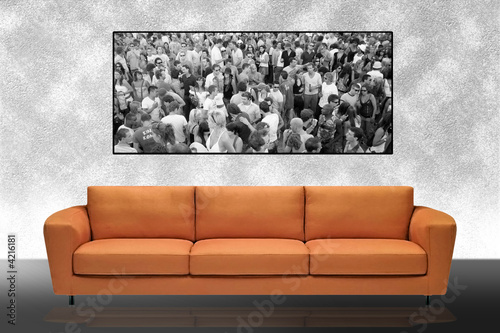 Orange sofa and great wall art