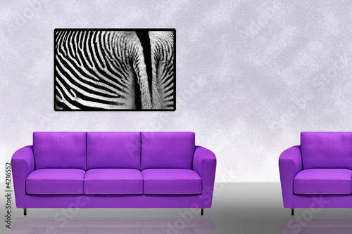 Purple Sofa and Zebra Art interior