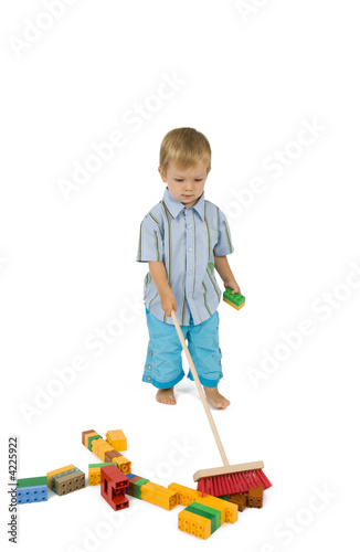 Building worker sweeps.
