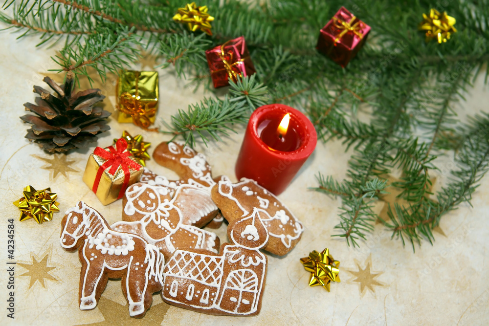 Christmas still life with candlelight and gingerbread Christmas still life with candlelight and gingerbread