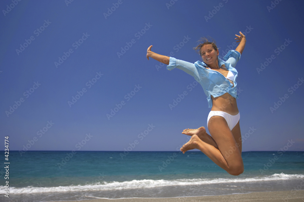 young woman jumping