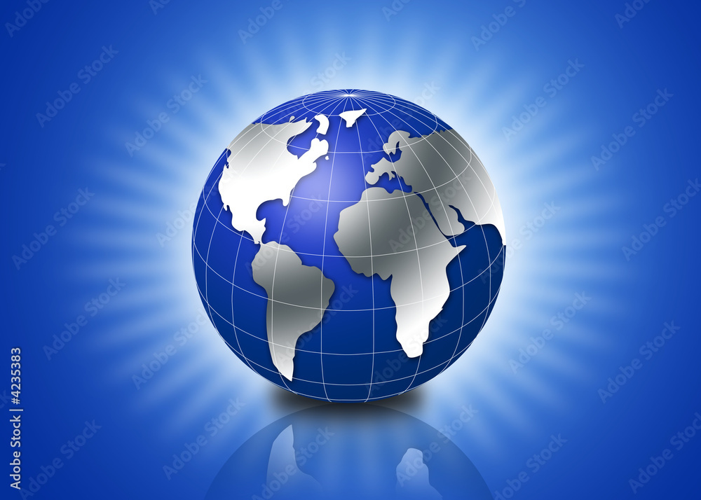 3d globe with glow in blue background
