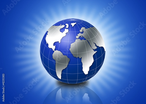 3d globe with glow in blue background