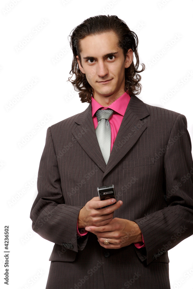 businessman with a mobile phone in hand. on white businessman with a mobile phone in hand. on white