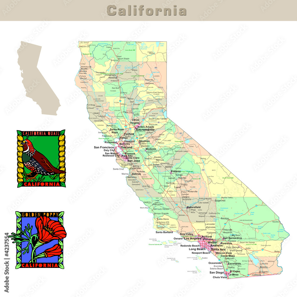 USA states series: California. Political map ilustração do Stock ...