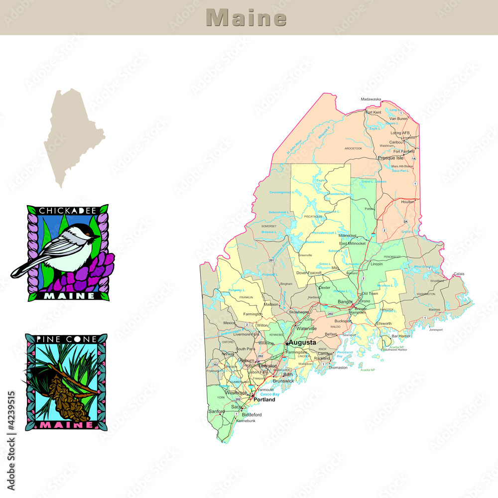 USA states series Maine. Political map with counties Stock