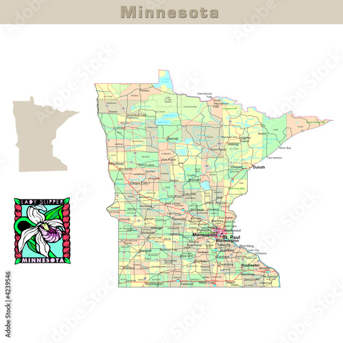 USA states series  Minnesota. Political map with counties
