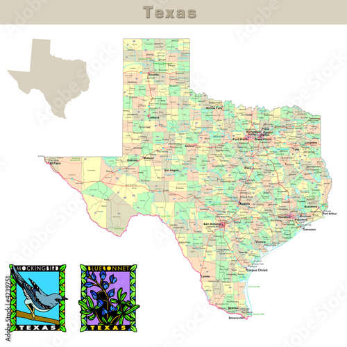 USA states series: Texas. Political map with counties