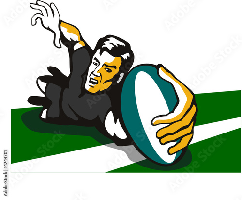 Rugby player scoring a try