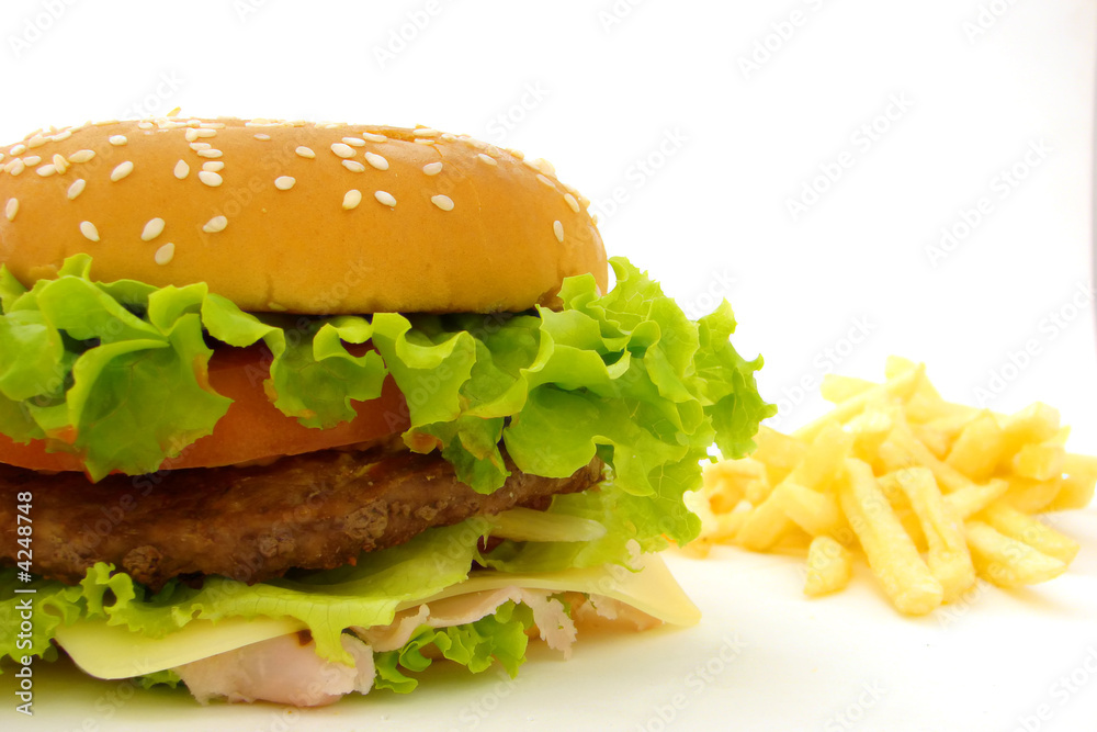 Hamburger and fris composition Hamburger and fris composition