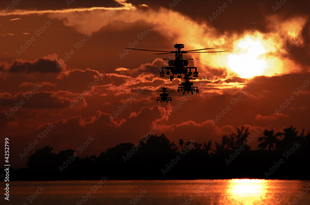 Apache helicopter formation - obrazy, fototapety, plakaty 