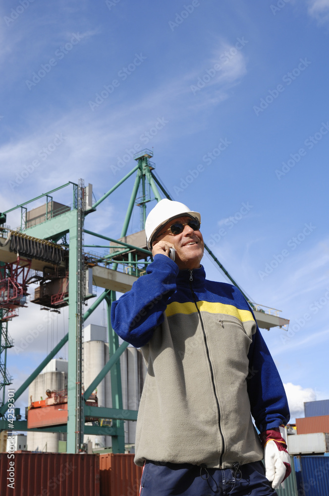engineer with commercial port in background engineer with commercial port in background