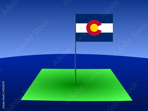 map of Colorado with flag on pole illustration